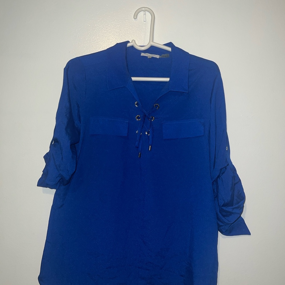 Women's Calvin Klein Blue Lace-Up Top
